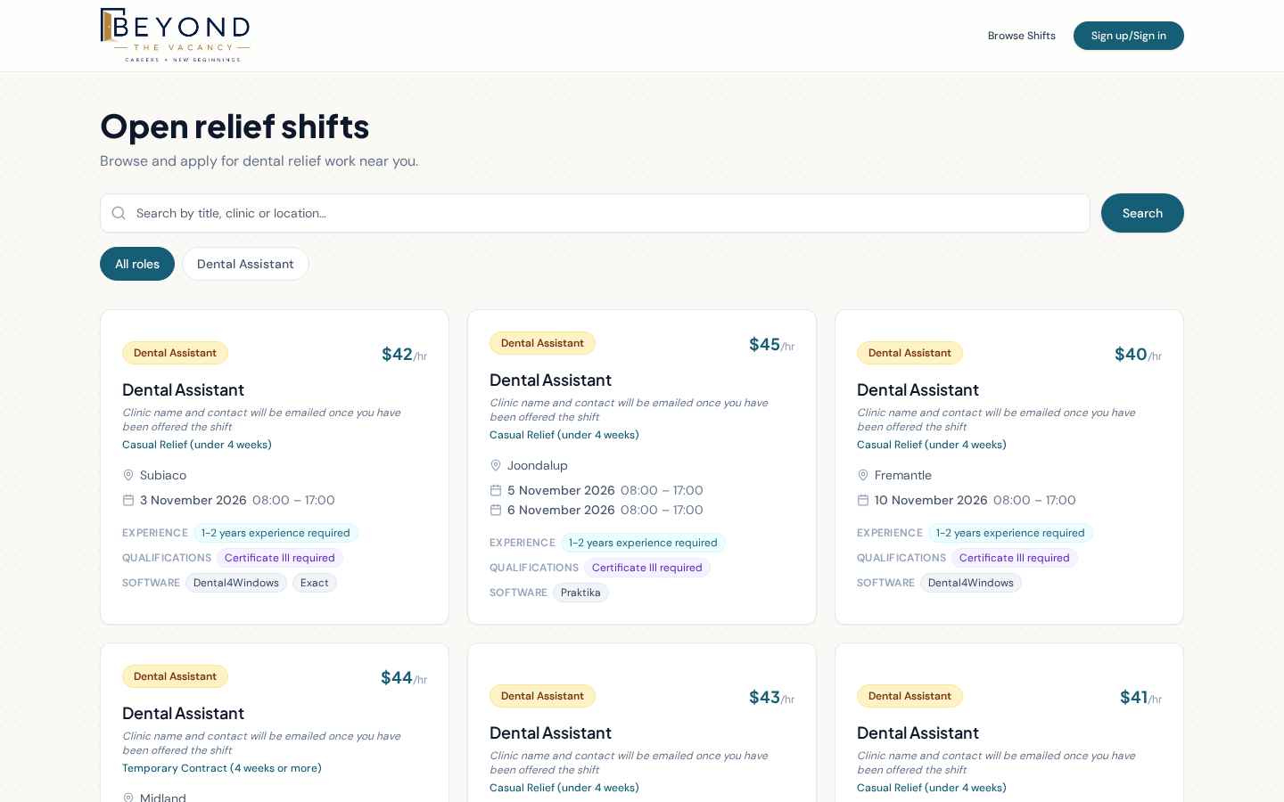Open relief shifts on the shift board